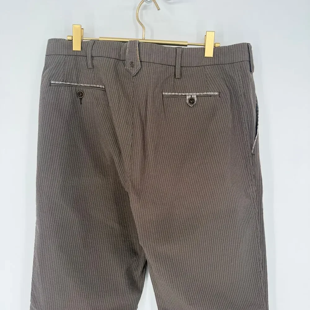 Robert Graham Men's Casual Pants Brown Khaki Cotton Twill Vertical Strip 34